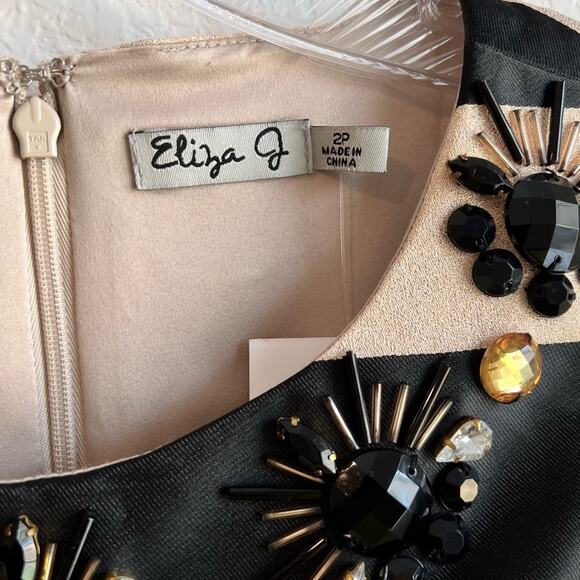 ELIZA J 2 PETITE STRIPED SHINY CREAM CHAMPAGNE ROSE GOLD WOMEN DRESS BRAND NEW - Picture 10 of 10